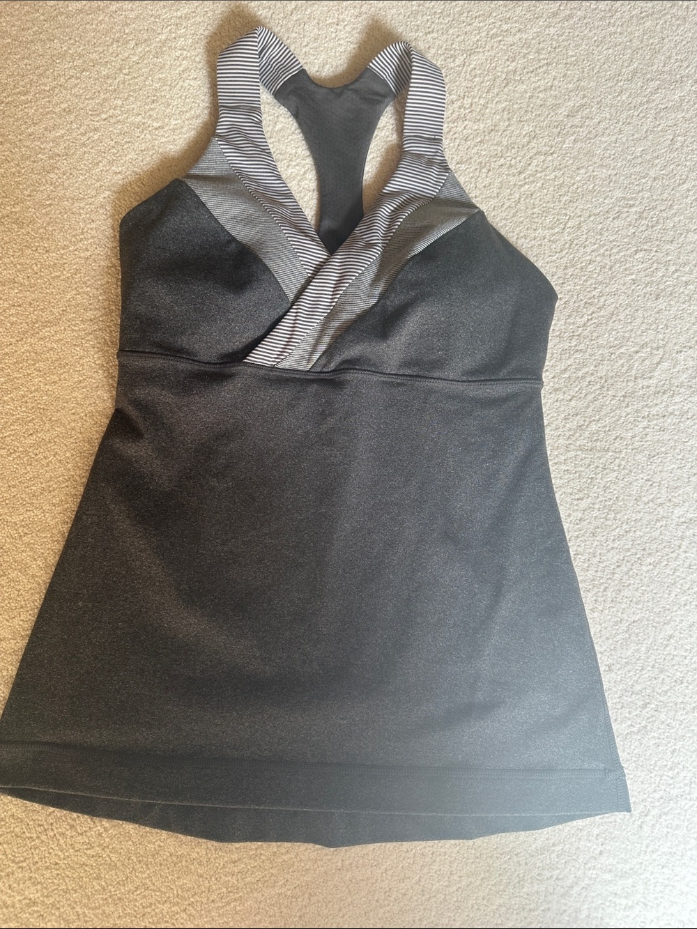 lululemon athletica Black Tank with Striped Gray/White Straps